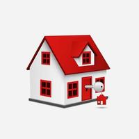 Vector illustration of House with key and red house trinket in keyhole