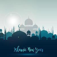 Vector illustration of Happy islamic new year with silhouette mosque