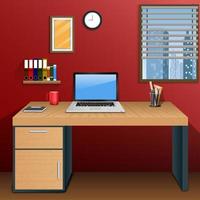 Vector illustration of Workplace in room with view city at window