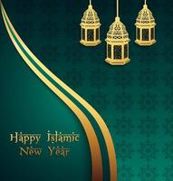 Islamic new year with gold dome and hanging lantern vector