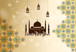Vector illustration of Islamic new year greeting background silhouette mosque
