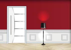 salón interior con lámpara de pie y puerta blanca vector