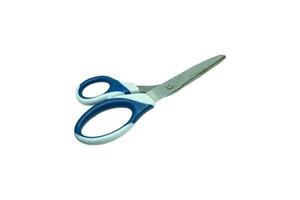 Large Blue Scissors isolated on white background with clipping path, Scissors that have been used photo