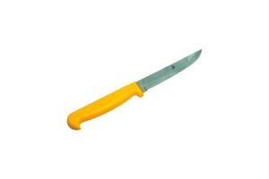 Kitchen knives that have been used, Yellow handle knives  isolated on white background, clipping path photo