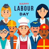 labour day flat design illustration with A group of people of different professions vector