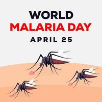 ilustración del día mundial de la malaria, con mosquito picando a una persona de piel vector
