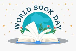world book day illustration with the globe behind the book vector