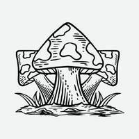mushroom art vector illustration, black and white