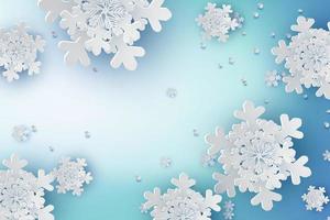 arte en papel de copos de nieve para la temporada de invierno con fondo de espacio de texto de lugar.copos de nieve abstractos para tarjeta de felicitación.vector, ilustración.