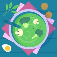 A plate of cream soup with broccoli and mushrooms vector