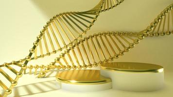 3D render Gold Chromosome in beige color background.Science Concept for cosmetic or healthcare, medical