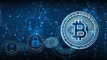 3D Render Bitcoin on Blue Background.Future money for payment and internet market. photo