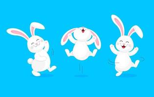 White rabbit jumping and dancing. Cartoon character design. vector