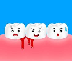 Cute cartoon tooth character with gum problem.