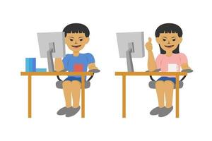 Cartoon image of people working in front of a computer screen vector