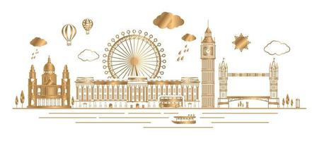 Vector. gold color London, England and United Kingdom Landmarks Skyline, Famous Place, Travel and Tourist Attraction vector