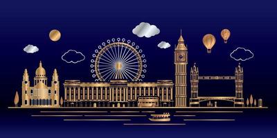 Vector. gold color London, England and United Kingdom Landmarks Skyline, Famous Place, Travel and Tourist Attraction vector