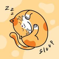 Vector illustration of a cute sleeping calico cartoon cat. Isolated on white background. Concept for children print, stickers.