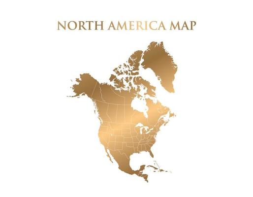Gold North america map High Detailed on white background. Abstract design vector illustration
