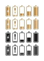Set of gold and black battery icons vector illustration on white background.