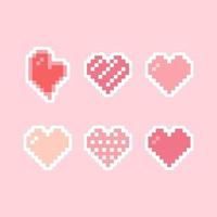 conjunto de pegatinas de corazón rosa vector pixel art