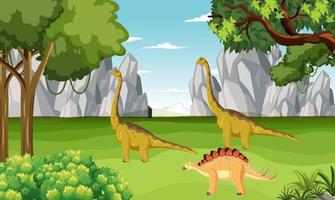 Dinosaur in prehistoric forest scene vector