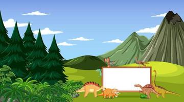 Prehistoric forest with empty board and dinosaur vector