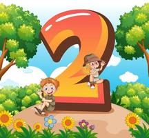 Two kids with number two cartoon vector