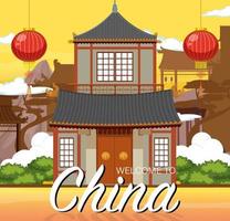Chinese tradition house building background vector