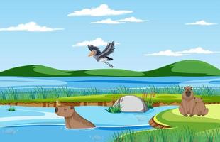 Scene with wild animals in the forest vector