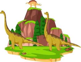 Scene with dinosaurs brachiosaurus on island vector