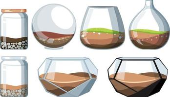 Set of glass terrariums on white backround vector
