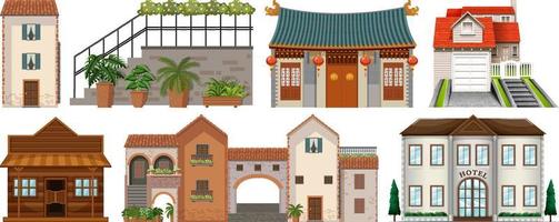 Different design of buildings on white background vector