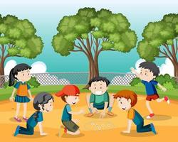 Outdoor park with children playing marbles vector