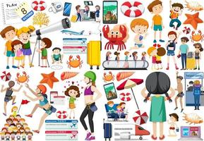 Set of cartoon character and object for travel vector