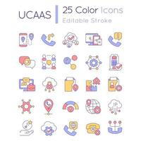 UCaaS RGB color icons set. Telecommunication system. Cloud delivered service tools. Isolated vector illustrations. Simple filled line drawings collection. Editable stroke. Quicksand-Light font used