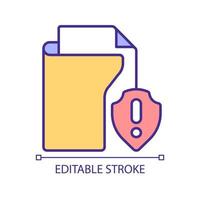 Document safety warning RGB color icon. Protect files online. Digital data security. Virtual storage. Isolated vector illustration. Simple filled line drawing. Editable stroke. Arial font used