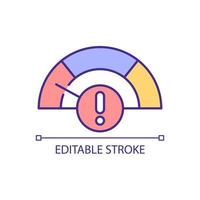 Low level warning RGB color icon. Scale with colored sector and exclamation mark. Measure tool. Isolated vector illustration. Simple filled line drawing. Editable stroke. Arial font used