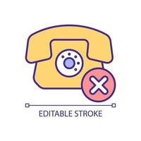 Calls prohibition RGB color icon. Telephony hosting limit. Communication technology. Vintage phone. Isolated vector illustration. Simple filled line drawing. Editable stroke. Arial font used