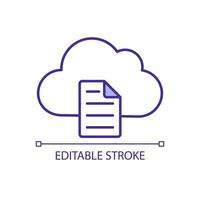 Document in cloud storage RGB color icon. Digital information storage. Cyber space for business. Isolated vector illustration. Simple filled line drawing. Editable stroke. Arial font used