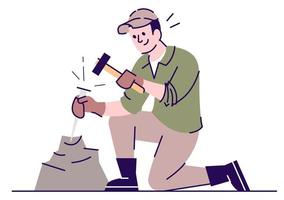 Archaeologist with excavation tools semi flat RGB color vector illustration