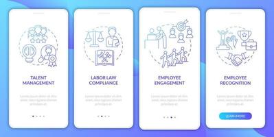 HR manager duties blue gradient onboarding mobile app screen vector