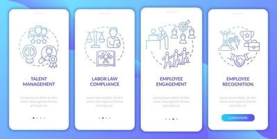 HR manager duties blue gradient onboarding mobile app screen vector