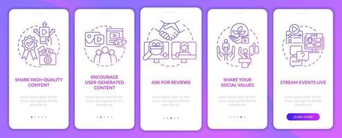 Trust on social media purple gradient onboarding mobile app screen vector