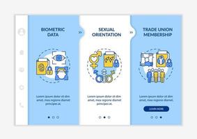 Examples of personal data blue and white onboarding template vector