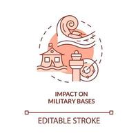 Impact on military bases red concept icon vector