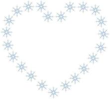 Heart frame with light blue snowflakes  on white background. Vector image.