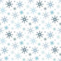 Seamless pattern with light and dark blue snowflakes on white background. Vector image.