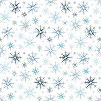 Seamless pattern with light and dark blue snowflakes on white background. Vector image.