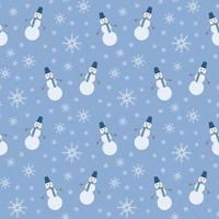 Seamless pattern with interesting snowman and snowflakes on blue background for fabric, textile, clothes, tablecloth and other things. Vector image.